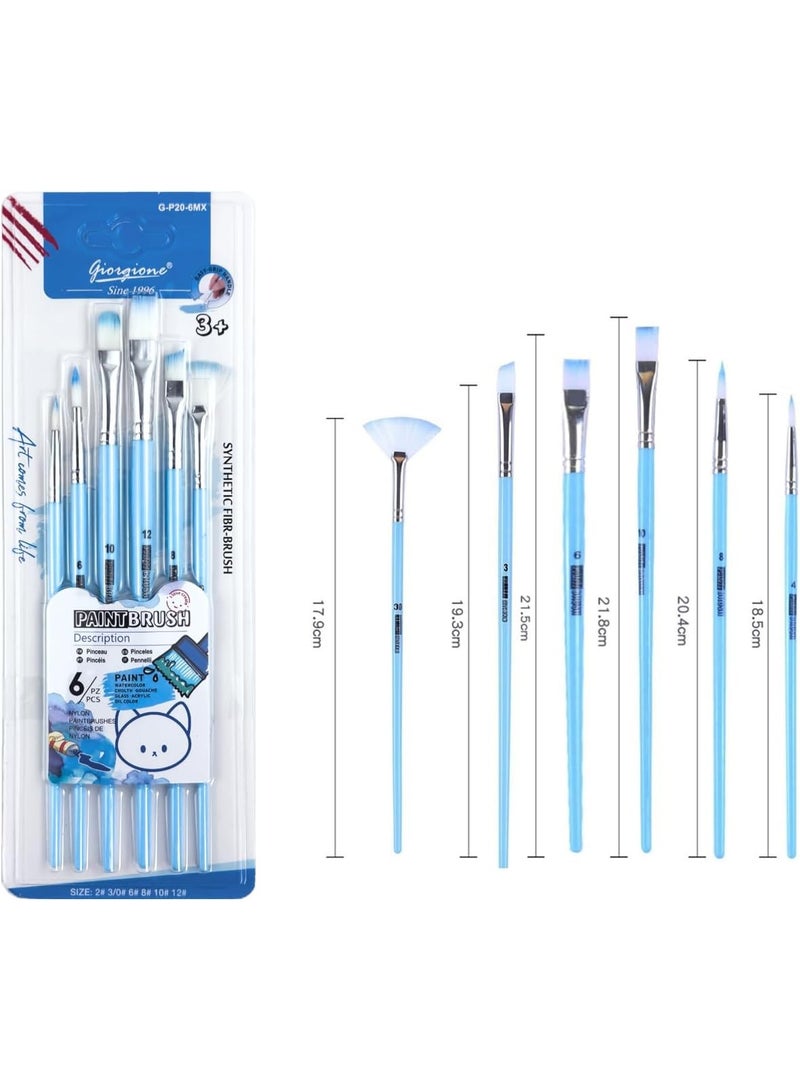 Giorgione Paint Brush Set - Set Of 6 Piece, Multi-Shape Brushes, For Acrylic, Watercolor, Oil & Canvas Painting, For Artists, Kids & Beginners (Baby Blue) - Image 3